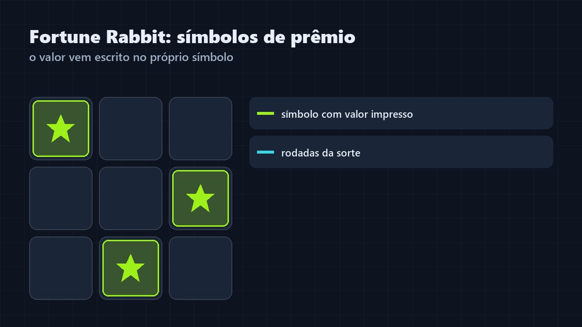 Esquema da grade 3×3 do Fortune Rabbit com três símbolos de prêmio destacados